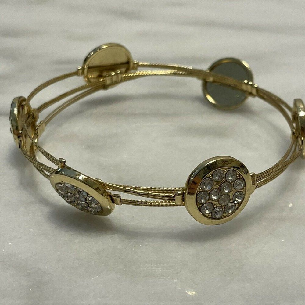 gold tone stack wire bracelets round pave - Picture 5 of 10